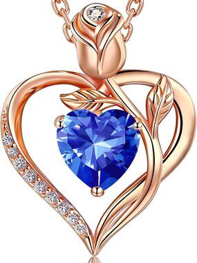 Sterling Silver Heart Birthstone Necklace for Women - Personalized Gift Idea